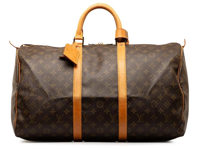 Louis Vuitton Brown Monogram Keepall 50 Leather Cloth  ref.1260195