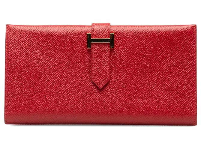 Hermès Hermes Red Courchevel Bearn Classic Long Wallet Leather Pony-style calfskin  ref.1260235