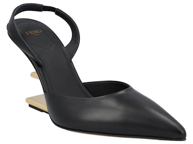 Fendi First - Black leather high-heeled slingbacks Pony-style calfskin  ref.1260246