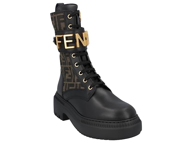 Fendigraphy - Black leather biker boots Pony-style calfskin  ref.1260268