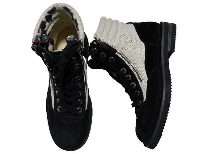 Chanel Combat Boots Black Suede and Canvas