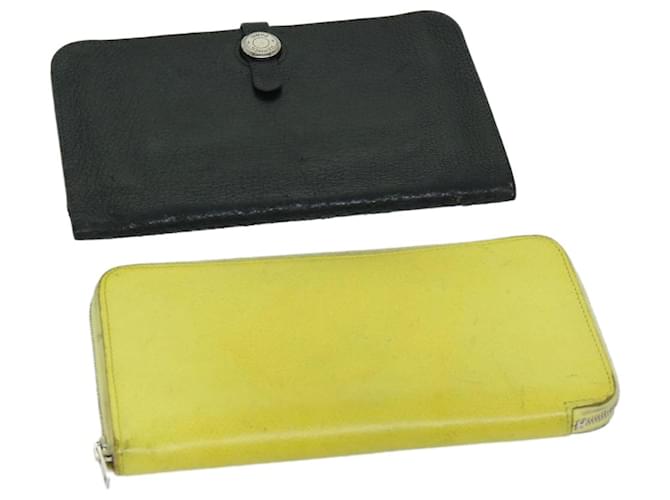 Hermès HERMES Long Wallet Leather 2Set Black Yellow Auth yb512  ref.1260464