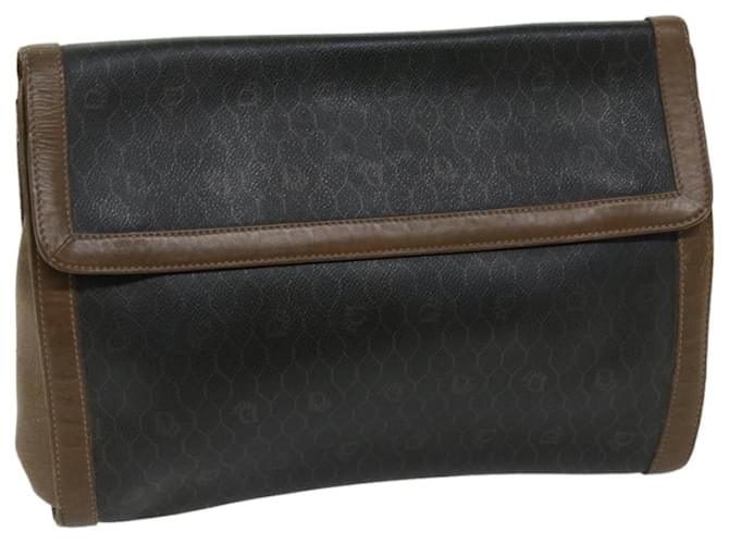 Christian Dior Honeycomb Canvas Clutch Bag PVC Leather Black Auth bs12112  ref.1260490