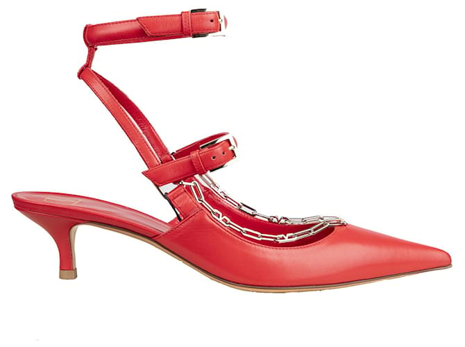 Zapatos de tacón con tira al tobillo y detalle de cadena Valentino Rouge Roja Cuero  ref.1260564