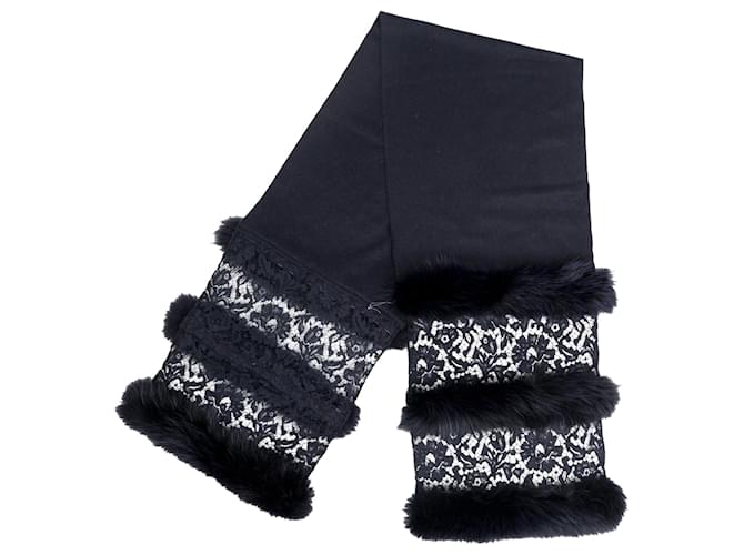 Valentino Lace and Fur Scarf Blue Navy blue  ref.1260570