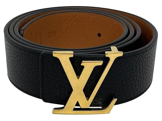 Louis Vuitton cintura reversibile LV Initiales 40 mm Nero Marrone chiaro Pelle Metallo  ref.1260777