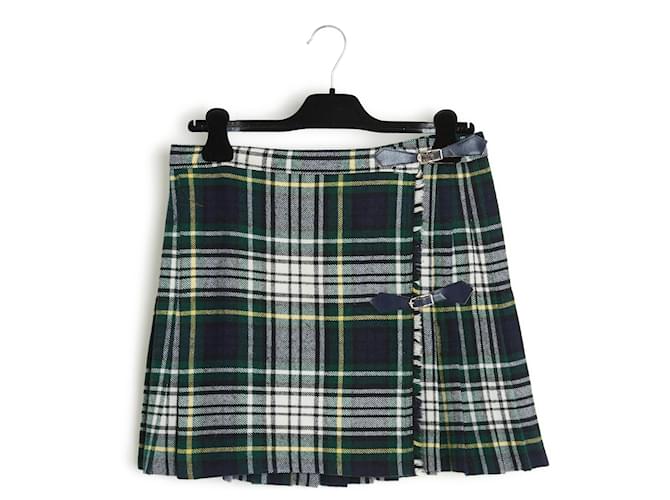 Autre Marque Skirt Classic Check FR40 Navy Wool Short Wrap around pleated Skirt UK 12 US10 Navy blue  ref.1260782