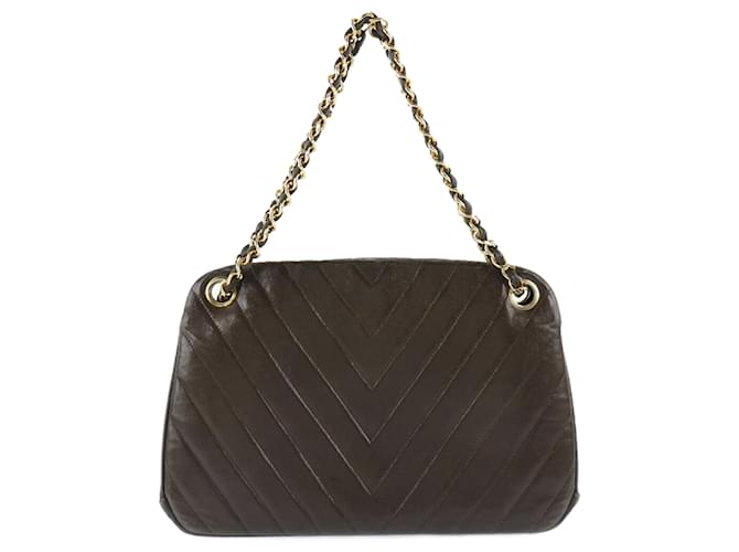 Chanel chevron Brown Leather  ref.1261334