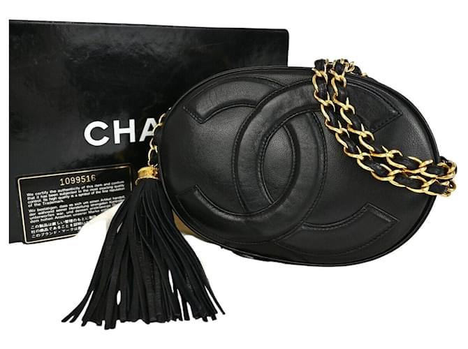 Chanel CC Negro Cuero  ref.1261624