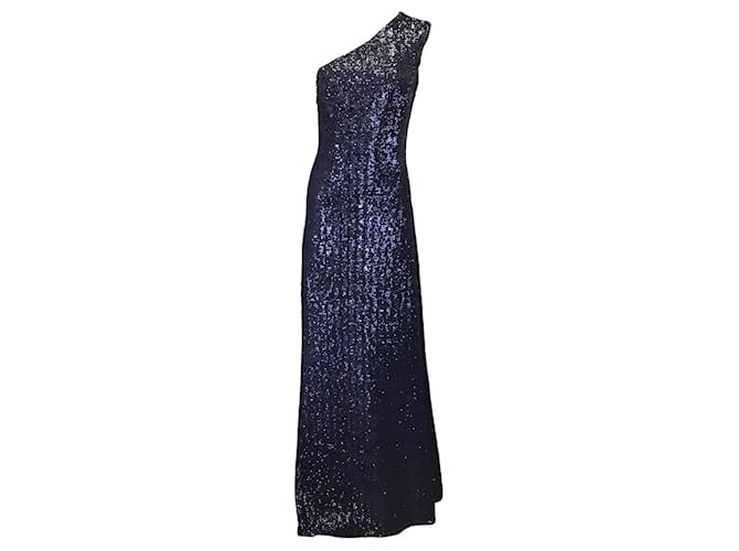 Autre Marque Michael Kors Collection Marineblaues One-Shoulder-Kleid aus Stretch-Tüll mit Pailletten / formelle Kleidung Synthetisch  ref.1261855