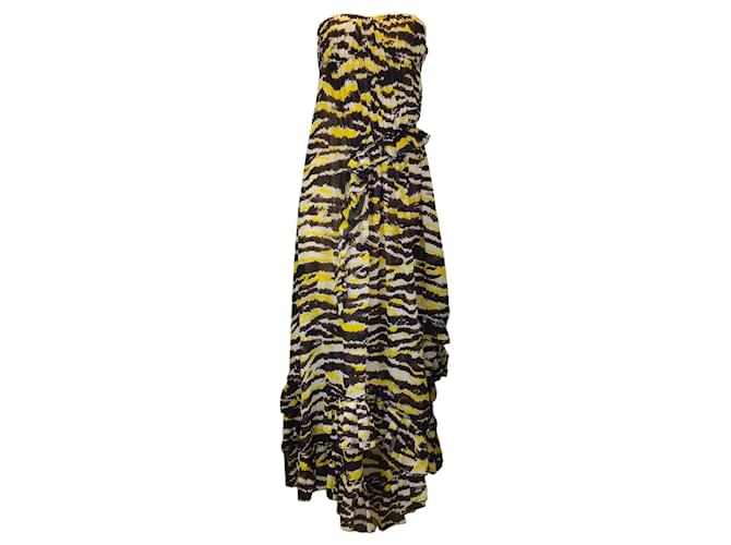 Autre Marque Missoni Black / White / Yellow Printed Ruffled Strapless Silk Maxi Dress Multiple colors  ref.1261960