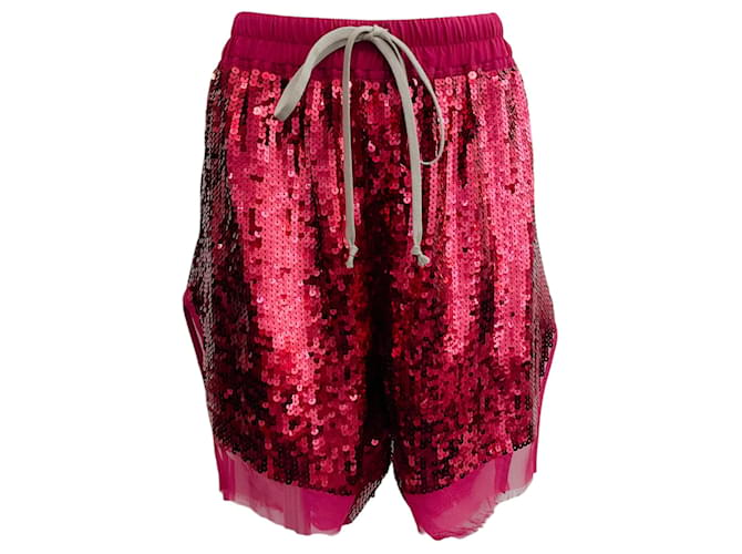 Autre Marque Rick Owens Red Sequin Embellished Drawstring Shorts Silk  ref.1261962