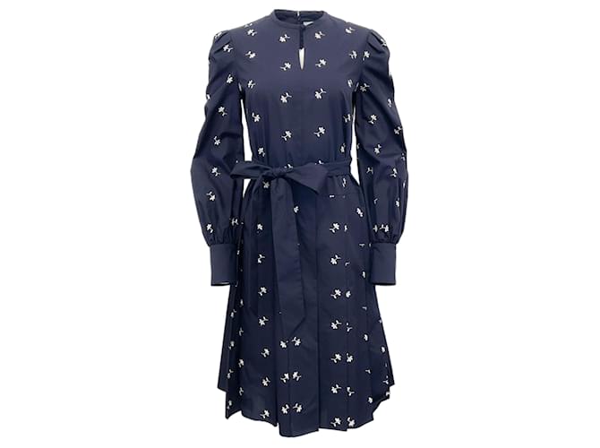 Autre Marque Erdem Navy Blue Enya Dress with White Embroidery Polyester  ref.1262234