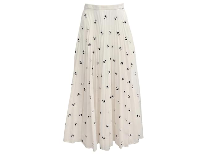 Autre Marque Erdem White Pleated Nesrine Midi Skirt with Black Embroidery Polyester  ref.1262236