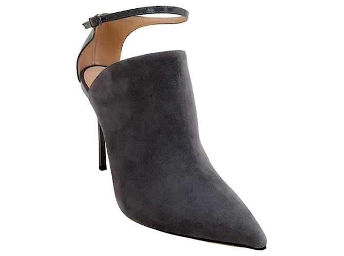 Autre Marque Casadei Gravity Grey Suede and Patent Ankle Strap Shooties  ref.1262249