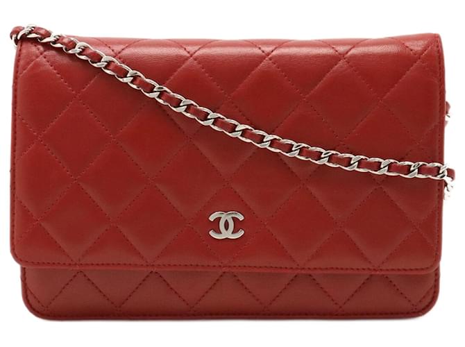 Wallet On Chain Chanel Wallet an der Kette Rot Leder  ref.1262399