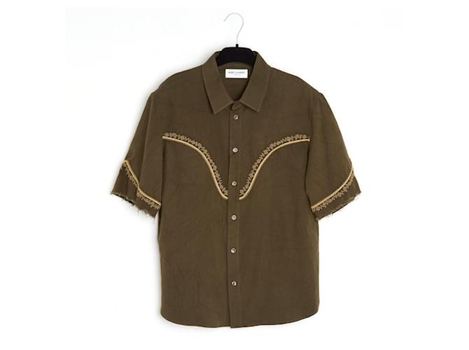 Camisa de algodón vintage bordada del oeste Saint Laurent talla FR42 US12. Caqui  ref.1262783