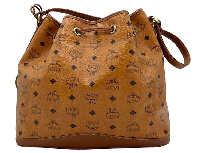 MCM bucket bag shoulder bag brown logo lion Cognac  ref.1262784