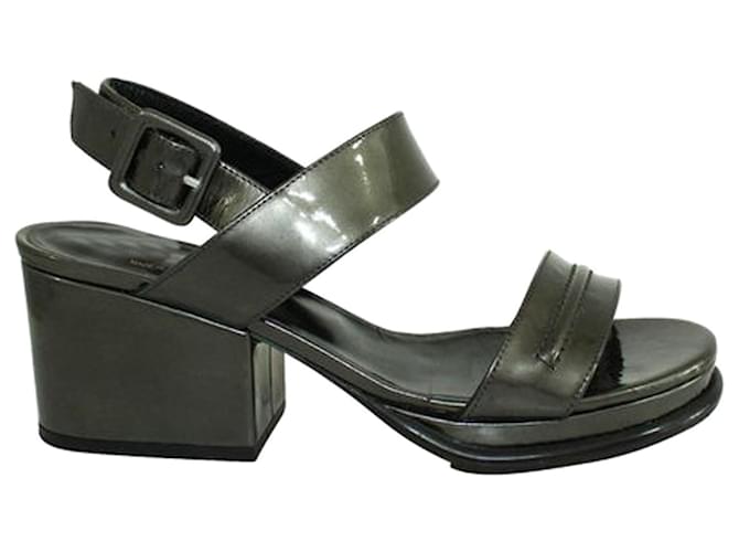Autre Marque Dark Green Patent Leather Sandals with Block Heels  ref.1262840