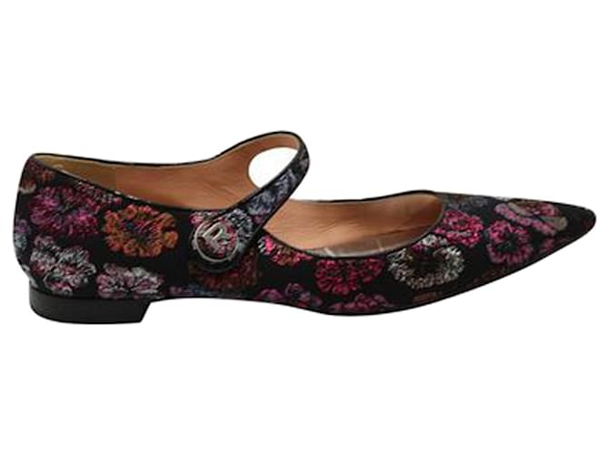 Autre Marque Rochas Mary Janes in Black with Embroidered Flowers Metallic  ref.1262841