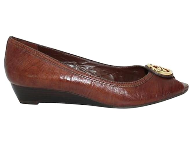Tory Burch Chaussures compensées basses en cuir marron  ref.1262866