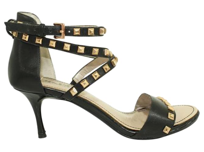 Autre Marque Elegant Black Sandals with Gold Studs Leather  ref.1262872
