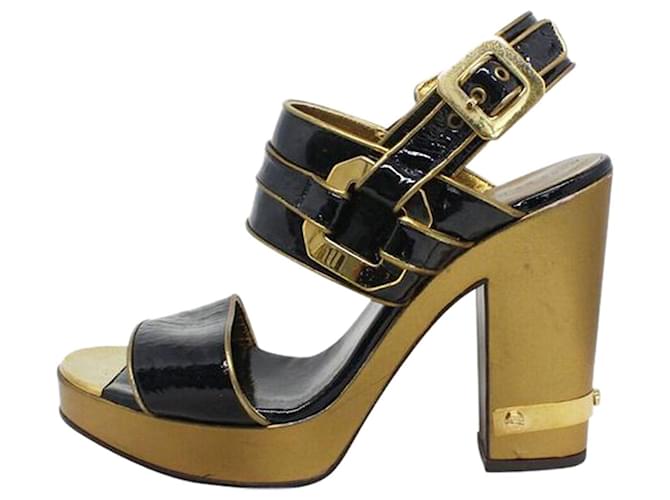 Autre Marque Black And Gold Varnished Sandals  ref.1262905