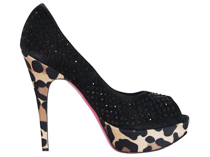 Autre Marque Zapatos de tacón de lentejuelas con tacones de plataforma de leopardo Negro Suecia  ref.1262914