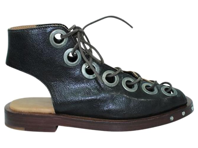 Autre Marque Dark Brown LEather Sandals with Eyelets  ref.1262916