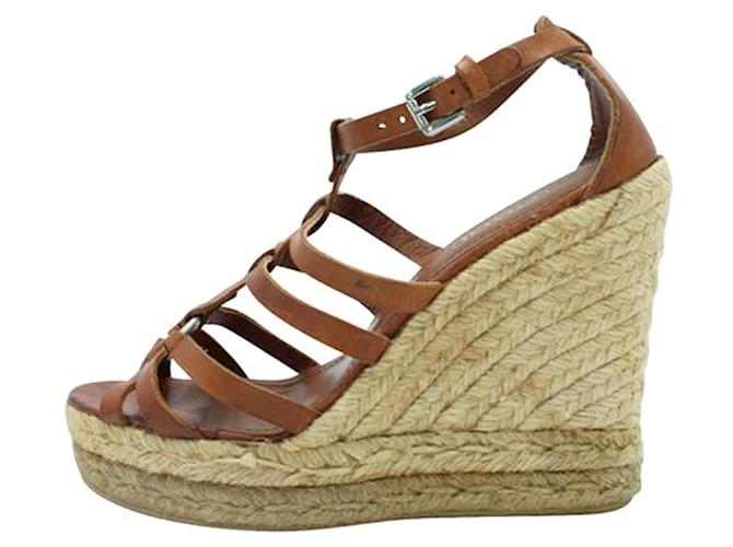 Coach Brown Espadrille Wedges Leather  ref.1262924