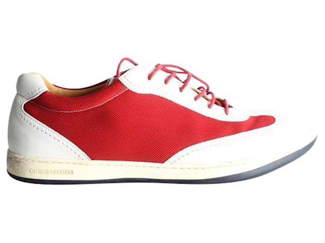 Giorgio Armani Sneakers in pelle e tela Rosso  ref.1262928