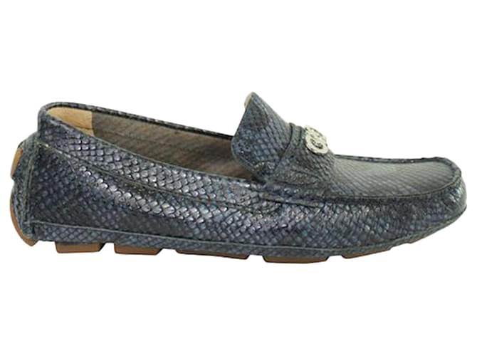 Autre Marque Dark Blue Snakeskin Loafers Leather  ref.1262942
