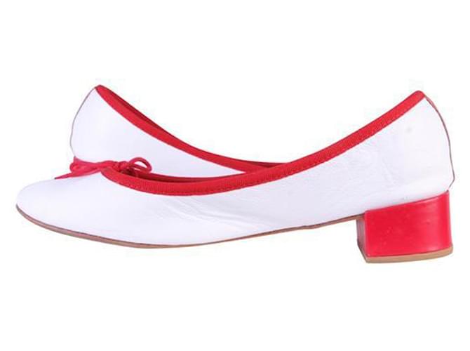 Autre Marque Bailarinas brancas com detalhes vermelhos Branco Couro  ref.1262944