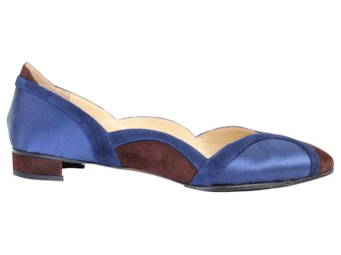 Autre Marque Chaussures plates pointues en soie Suede Bleu Bleu Marine  ref.1263017