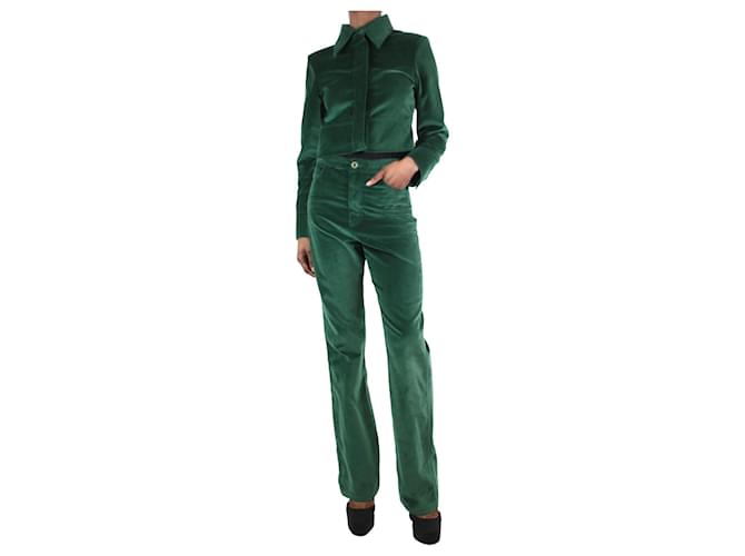 Autre Marque Dark green velour top and trouser set - size XS Cotton  ref.1263078