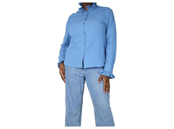 Autre Marque Blue ruffled crepe shirt - size L Cotton  ref.1263115
