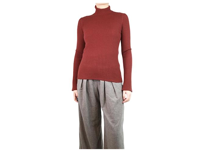 Chloé Maroon ribbed high-neck jumper - size S Dark red Wool  ref.1263118