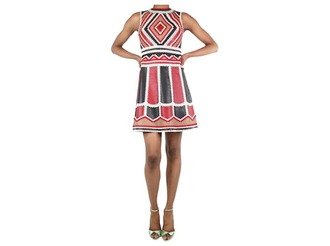 Red Valentino Multicoloured sleeveless embroidered leather dress - size UK 6 Multiple colors  ref.1263122