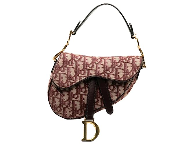 Saddle Selle Mini Oblique Rouge Dior Toile Tissu  ref.1263150