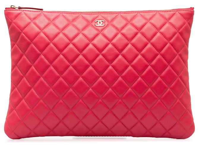 Chanel Pink Quilted O Case Clutch Leather  ref.1263159