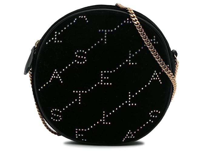 Stella Mc Cartney Stella McCartney Bandolera redonda con mini monograma de cristal en negro Terciopelo Paño  ref.1263169