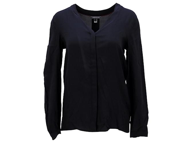 Tommy Hilfiger Womens Crepe De Chine Collarless Blouse Navy blue Viscose Cellulose fibre  ref.1263204