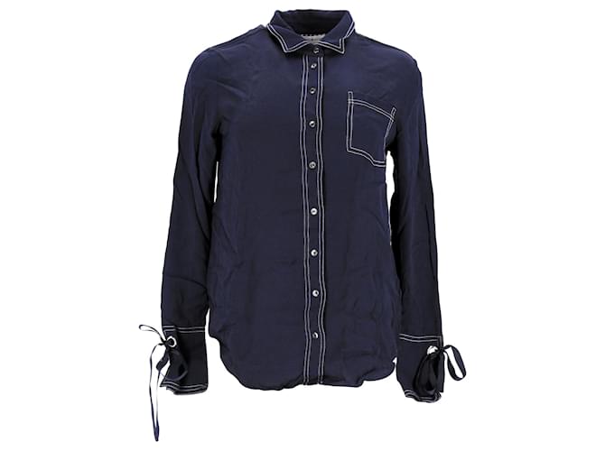 Tommy Hilfiger Womens Seasonal Long Sleeve Shirt Woven Top Navy blue Viscose Cellulose fibre  ref.1263206