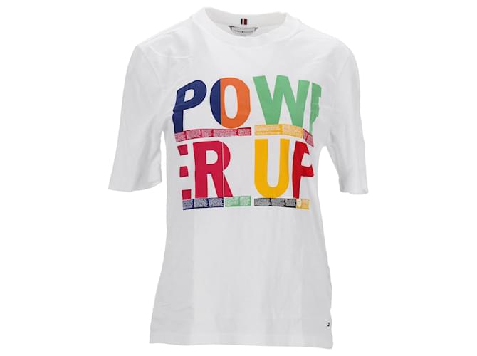 Tommy Hilfiger Kurzärmliges T-Shirt für Damen mit entspannter Passform Weiß Baumwolle  ref.1263219