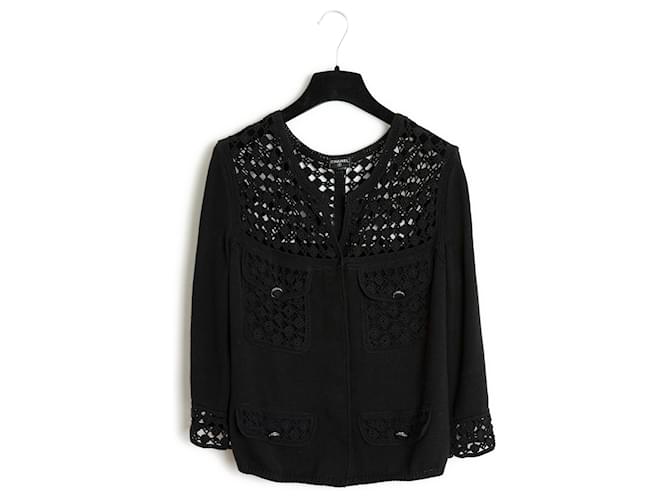 Chaqueta de algodón negro Chanel PE2006 FR38 Crochet US10 Chaqueta SS2006  ref.1263339