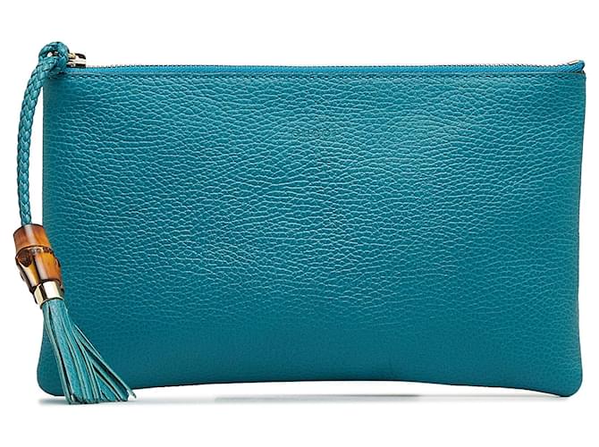 GUCCI Clutch bags Bamboo Blue Leather  ref.1263493