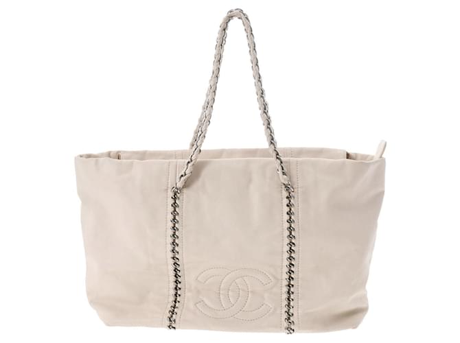 Chanel shopping Bege Couro  ref.1263820