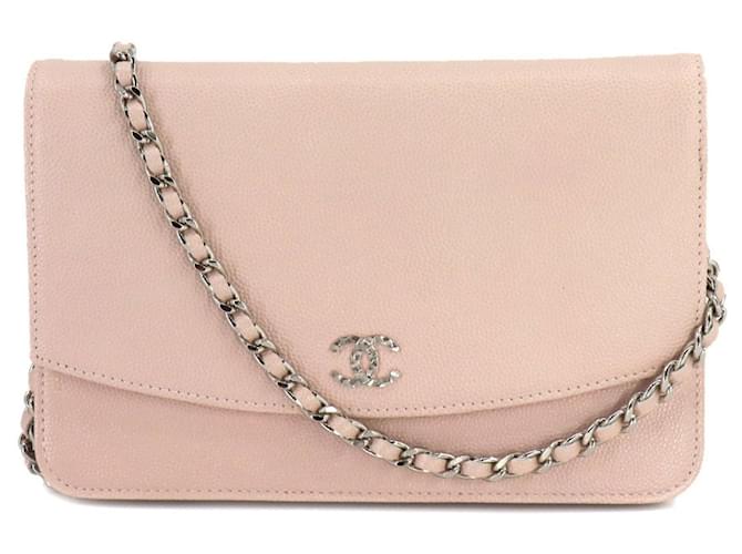 Wallet On Chain Carteira Chanel em corrente Rosa Couro  ref.1263936