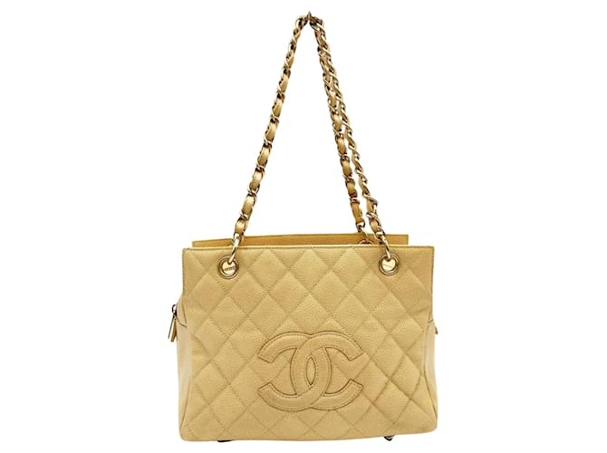 Chanel shopping Bege Couro  ref.1264954