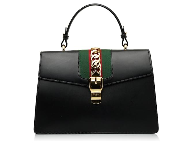 GUCCI Handbags Sylvie Top Handle Black Linen  ref.1265593